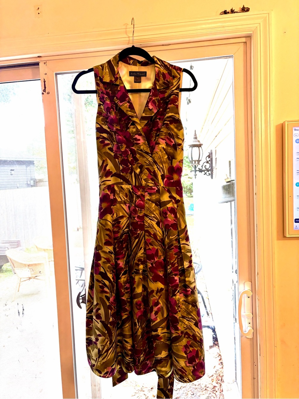 Jessica Howard Olive Green Dress with Magenta Floral Print